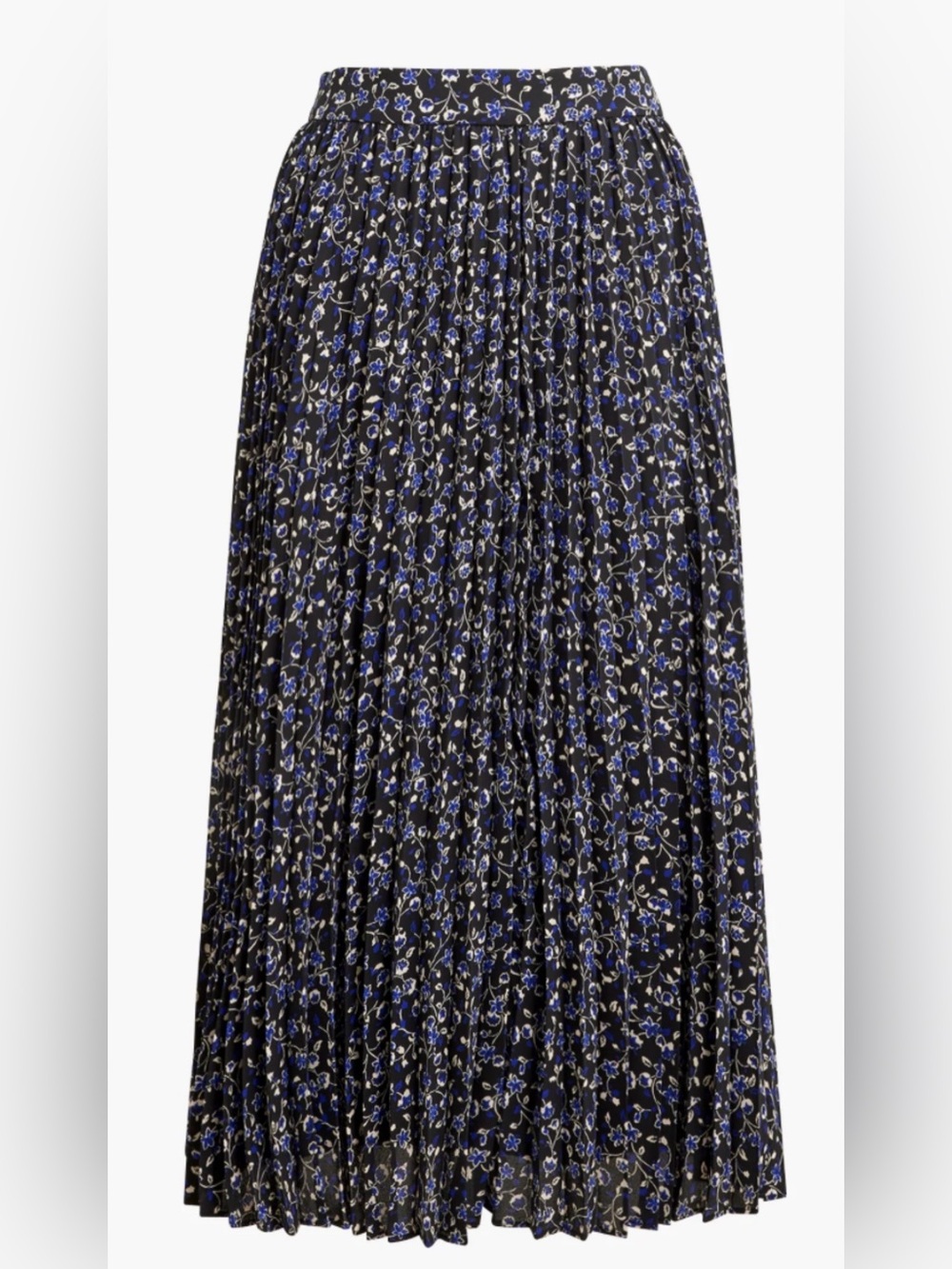 J. Crew Factory Black Floral Pleated Maxi Skirt with Cream Accents